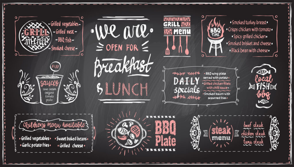 menu board text and visual elements