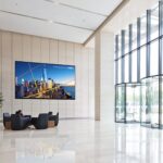 A reception space with a clear digtial display.